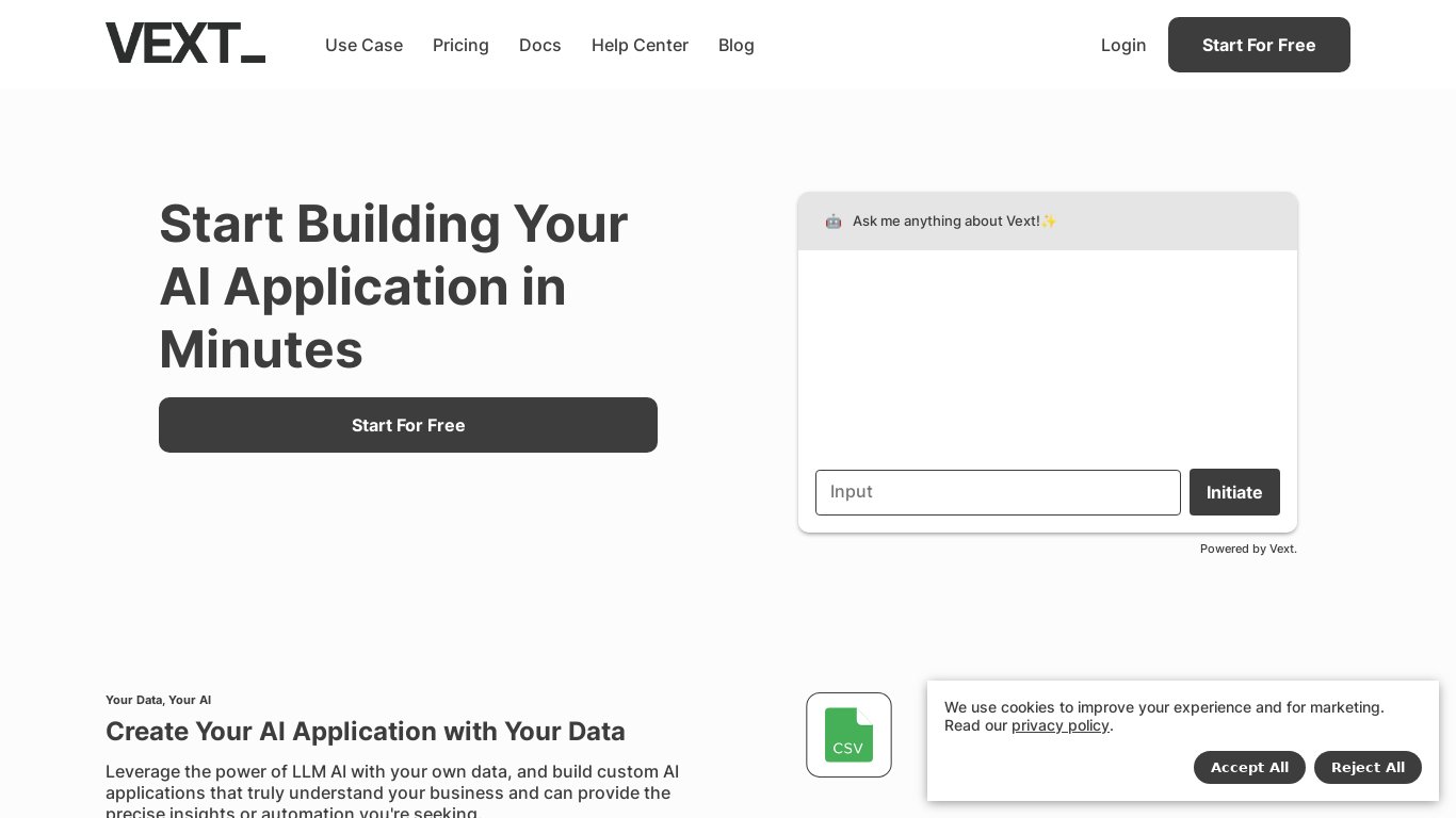 Vext Landing page