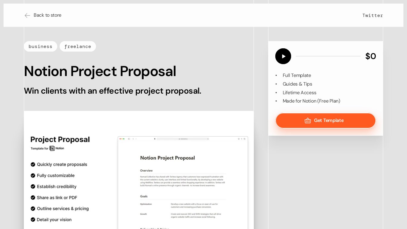 Notion Project Proposal Landing page