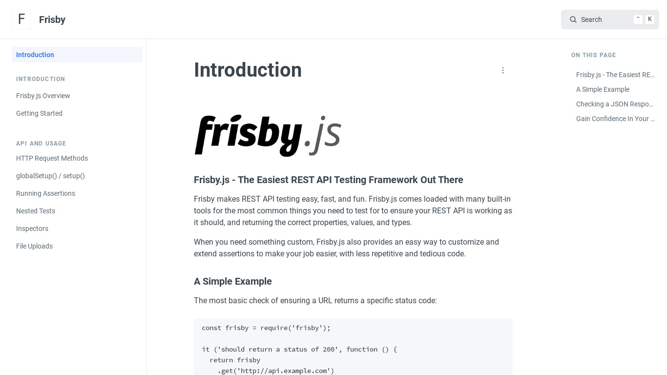 Frisby.js Landing page