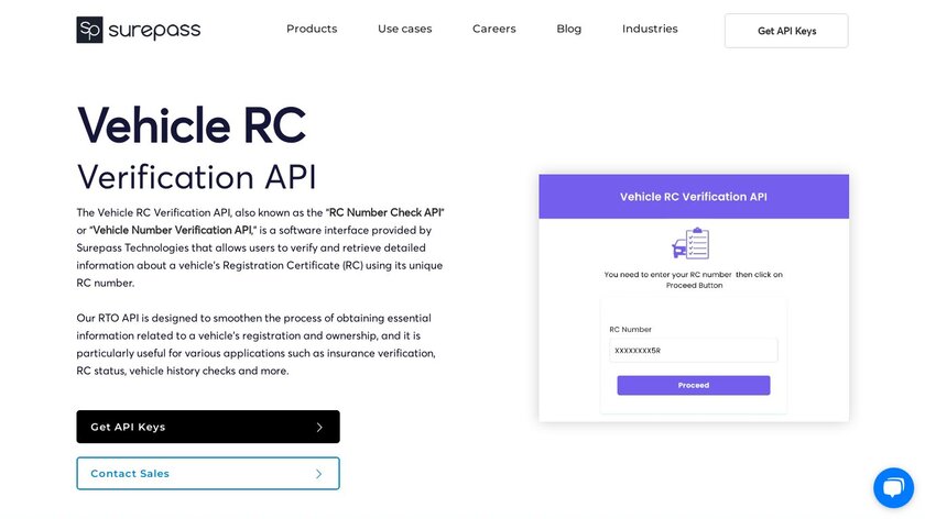 SurePass Vehicle RC Verification API Landing Page