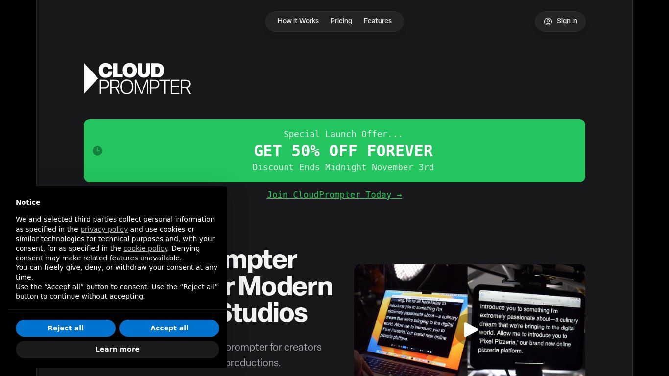 CloudPrompter Landing page