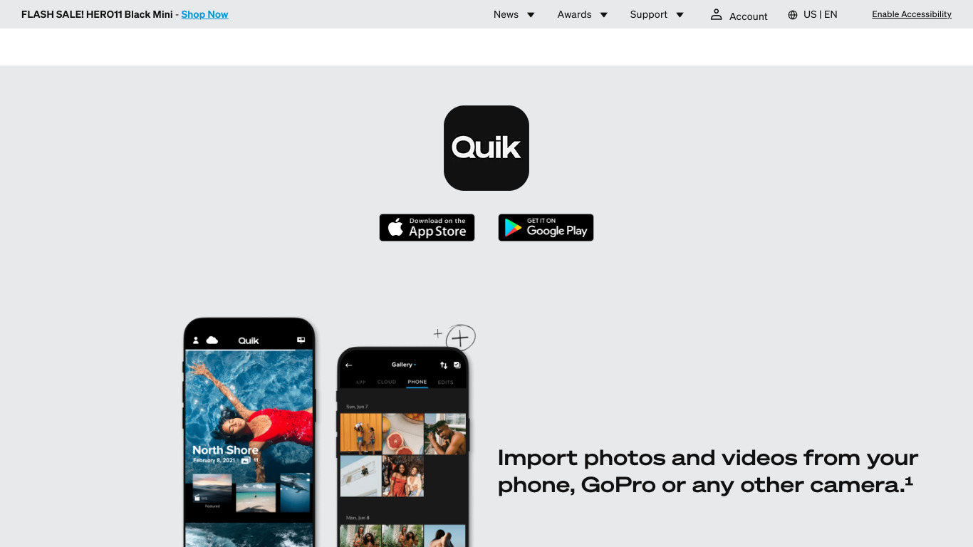 Quik by GoPro Landing page
