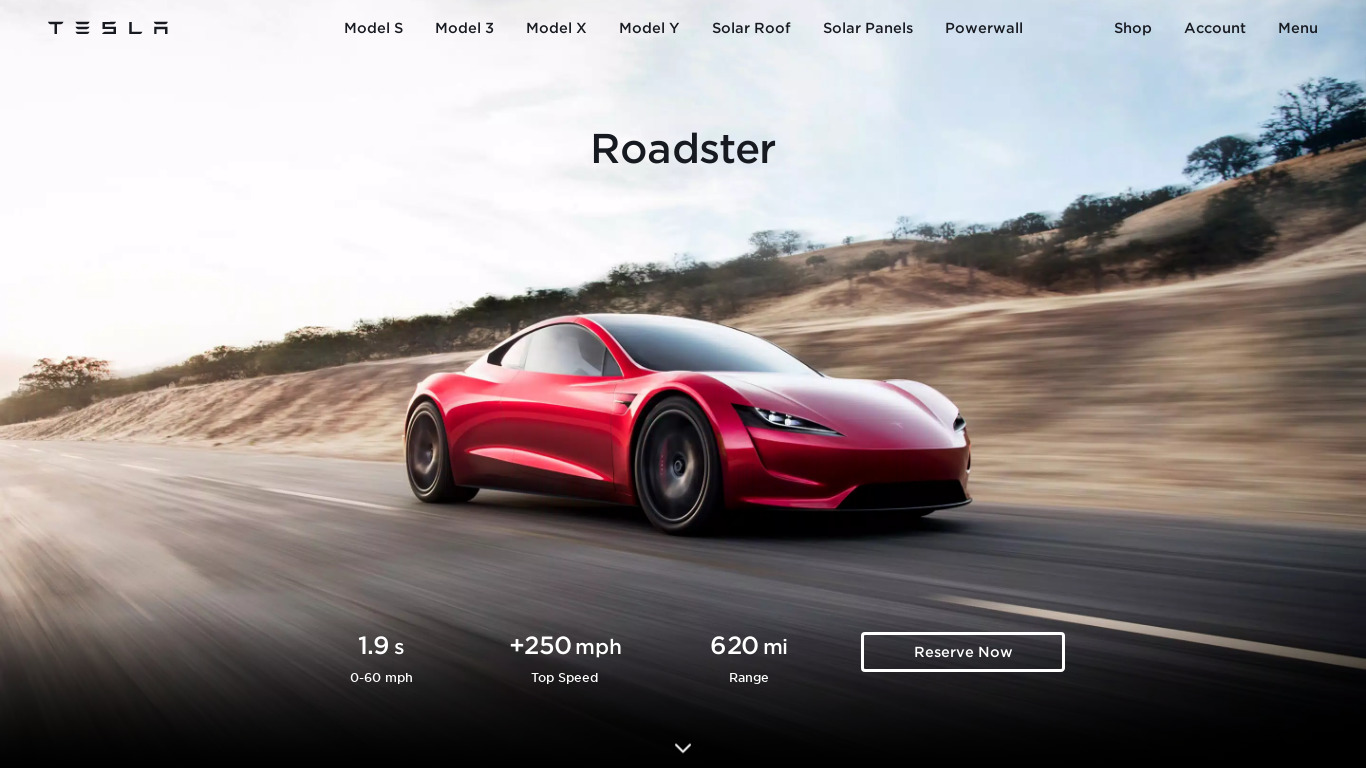 New Tesla Roadster Landing page