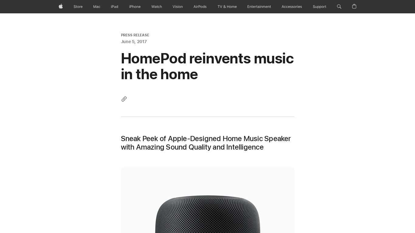 Apple HomePod Landing page