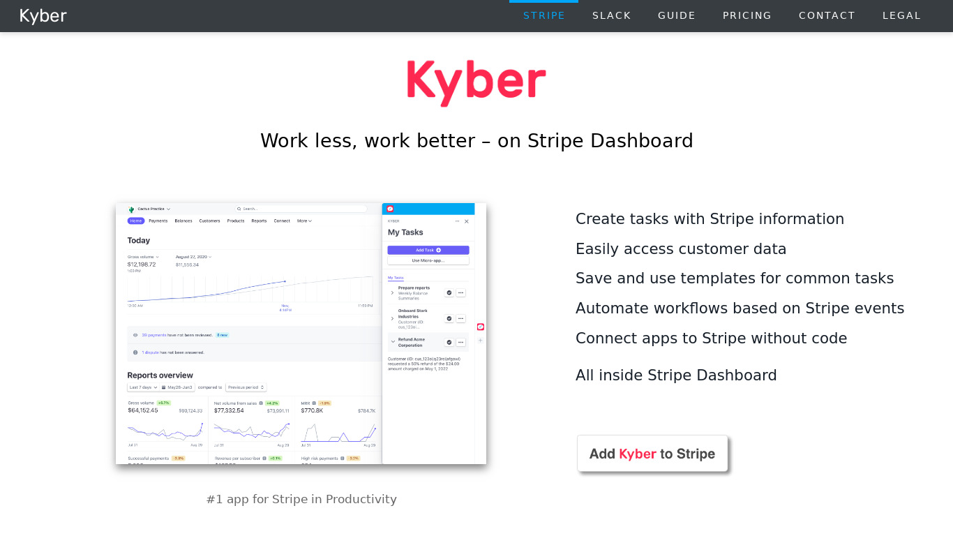 Kyber for Slack Landing page