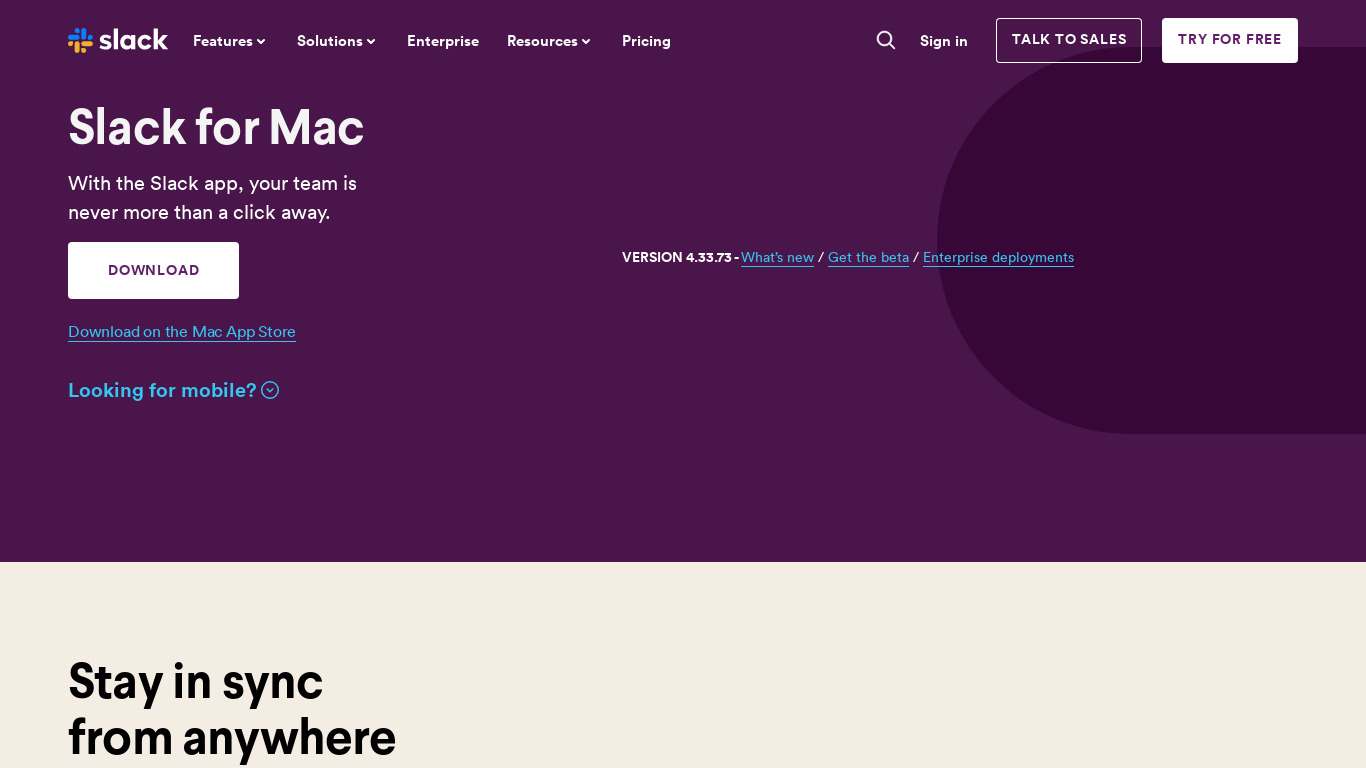 Slack for Mac Landing page