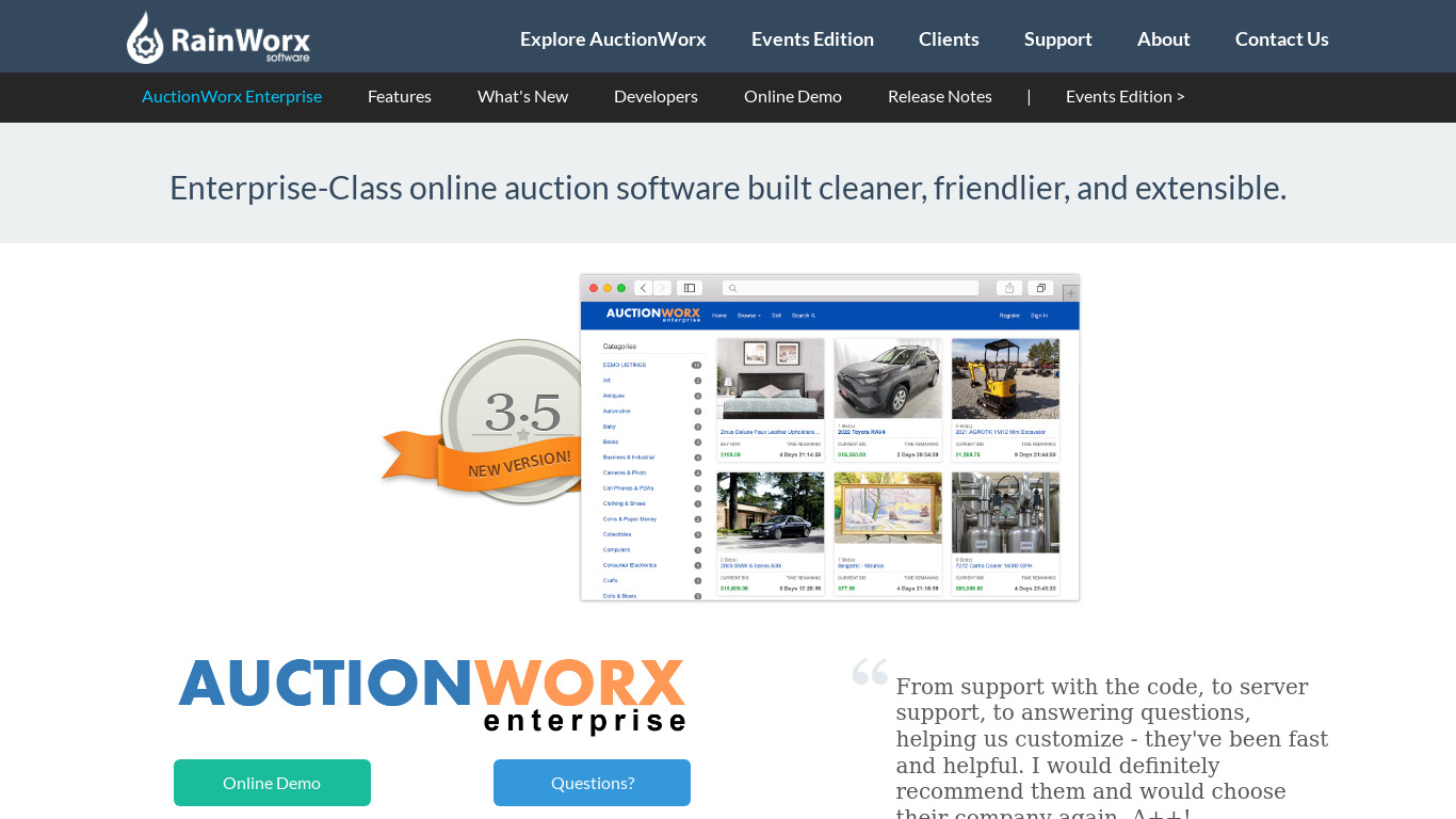 AuctionWorx Enterprise Landing page