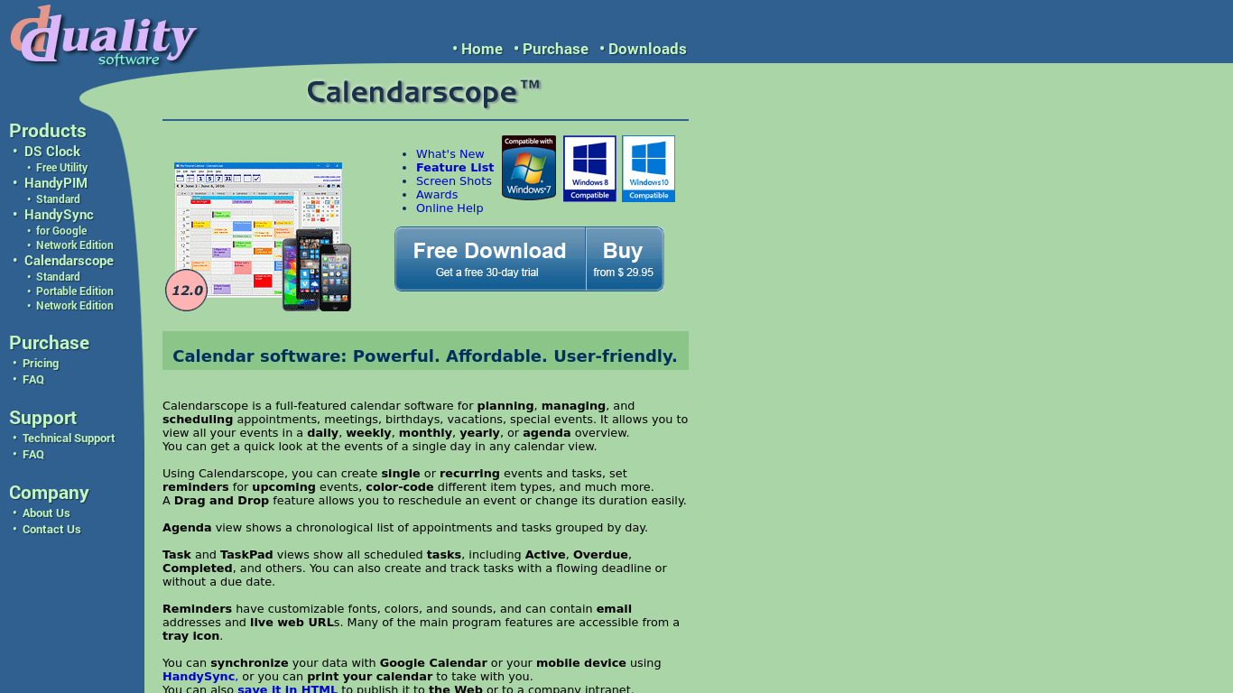 Calendarscope Landing page