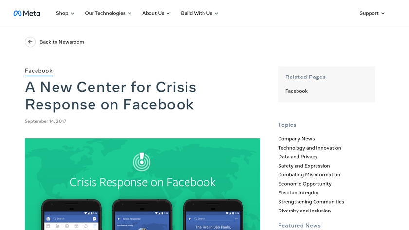 Crisis Response on Facebook Landing Page