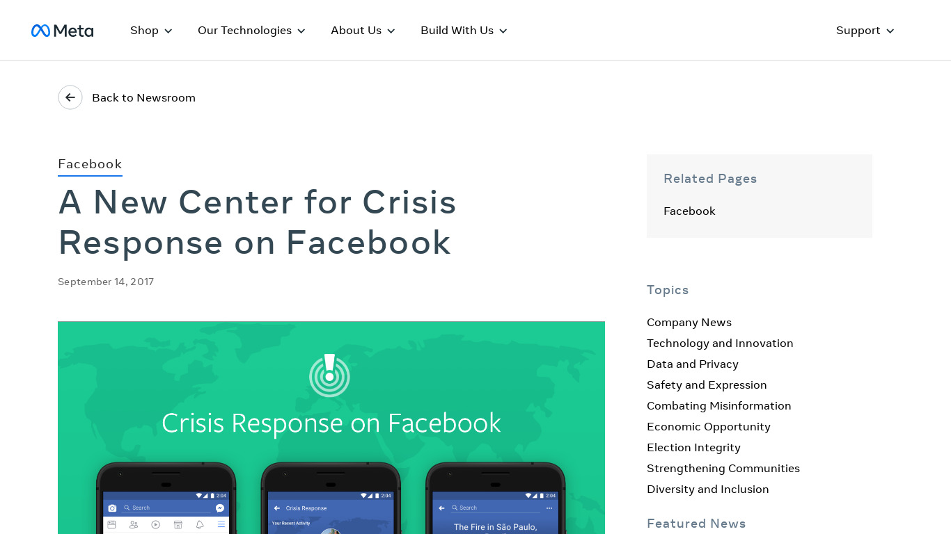 Crisis Response on Facebook Landing page