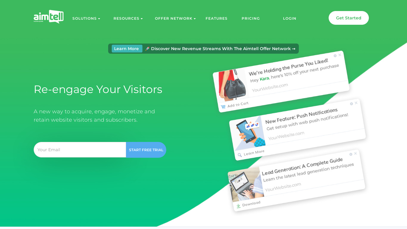 Aimtell Landing page
