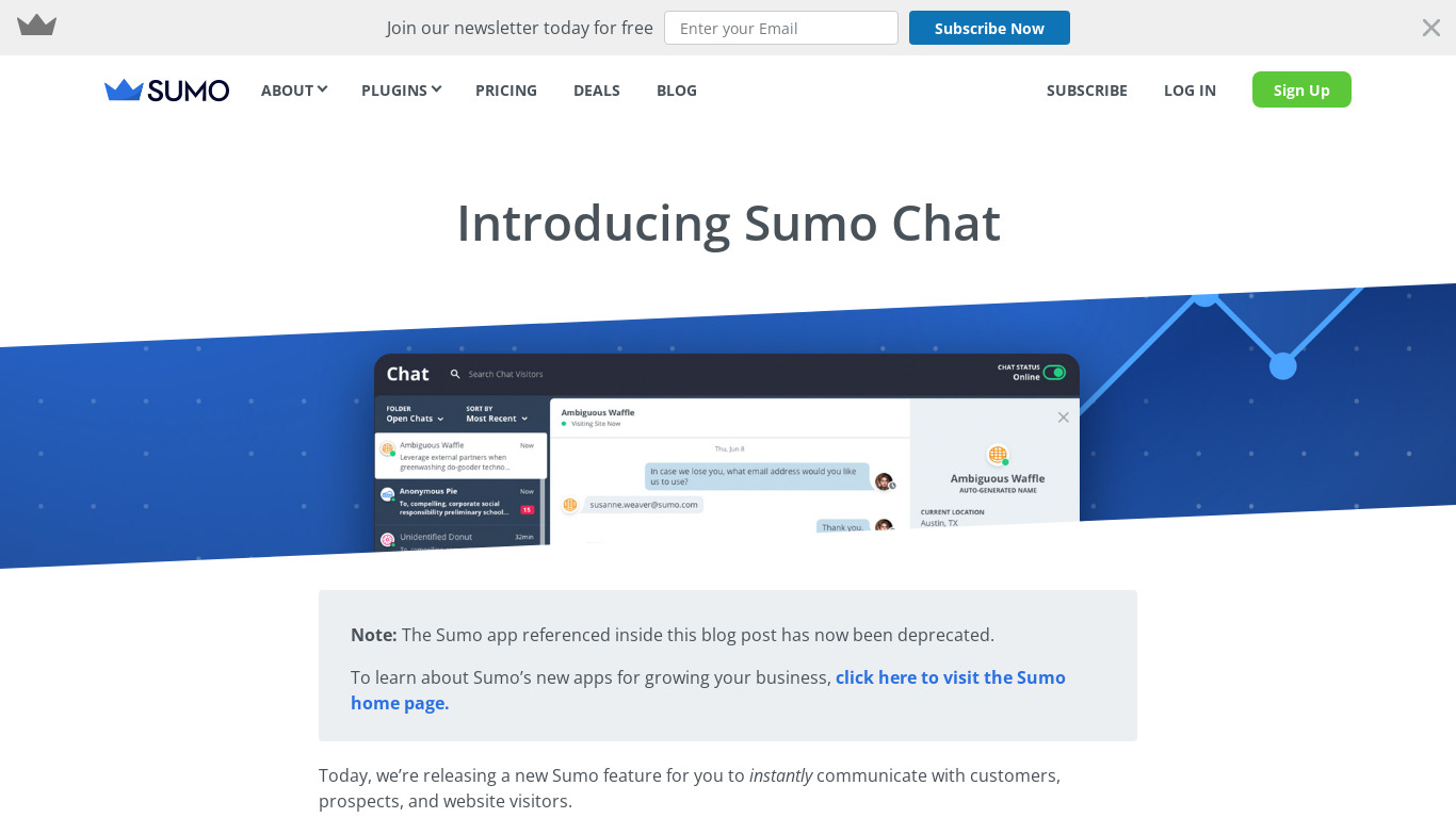 Live Chat by Sumo.com Landing page