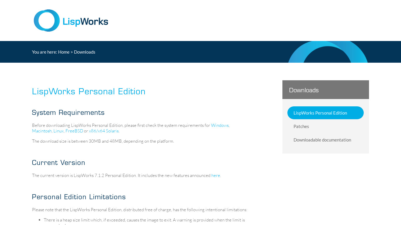 LispWorks Landing page