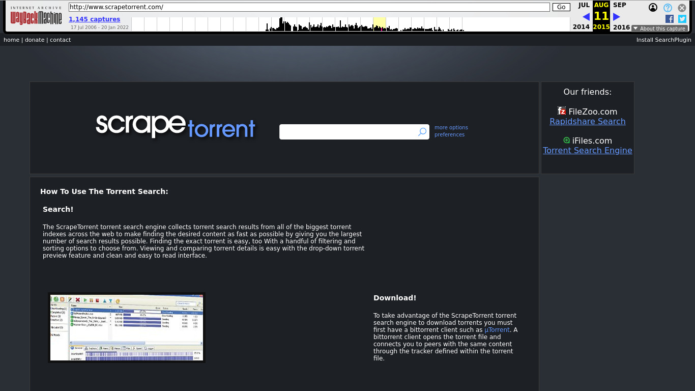 ScrapeTorrent Landing page