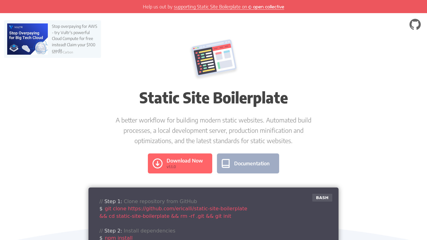Static Site Boilerplate Landing page