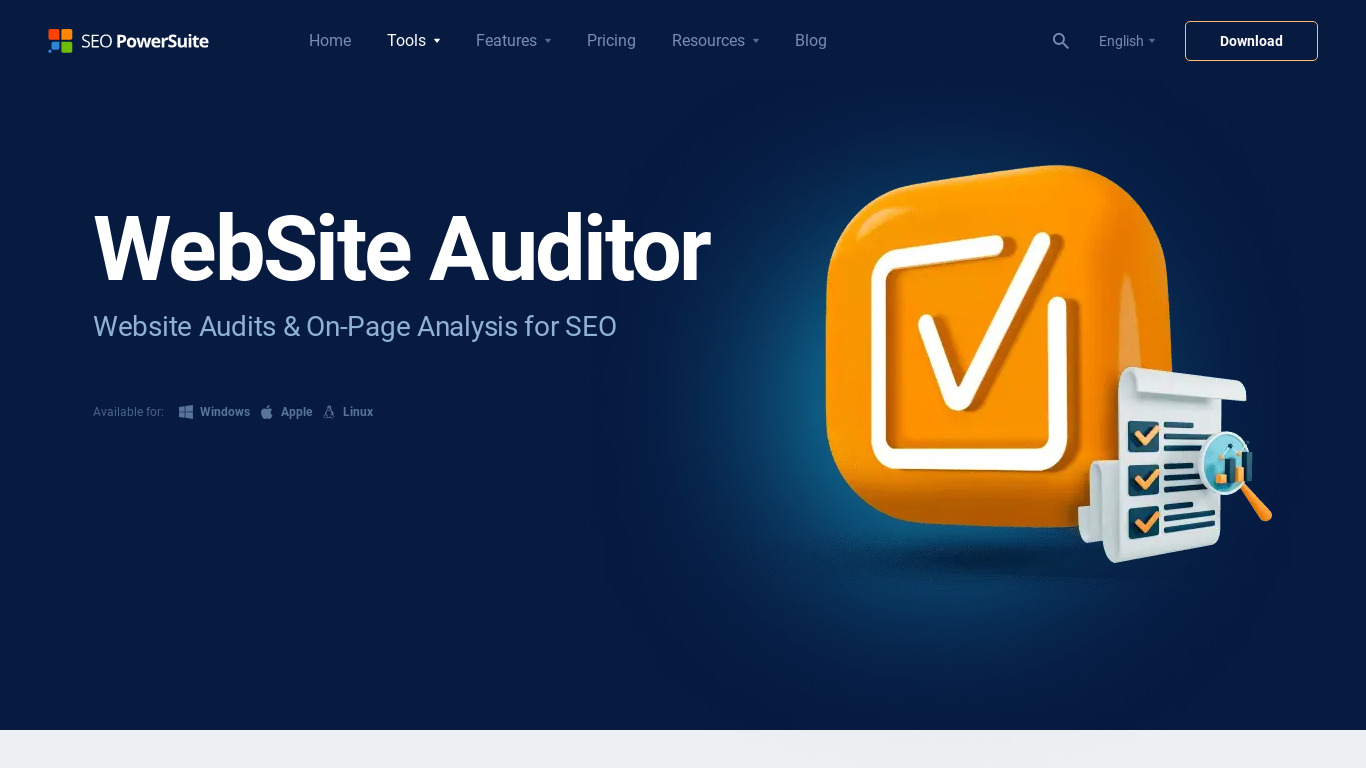 WebSite Auditor Landing page