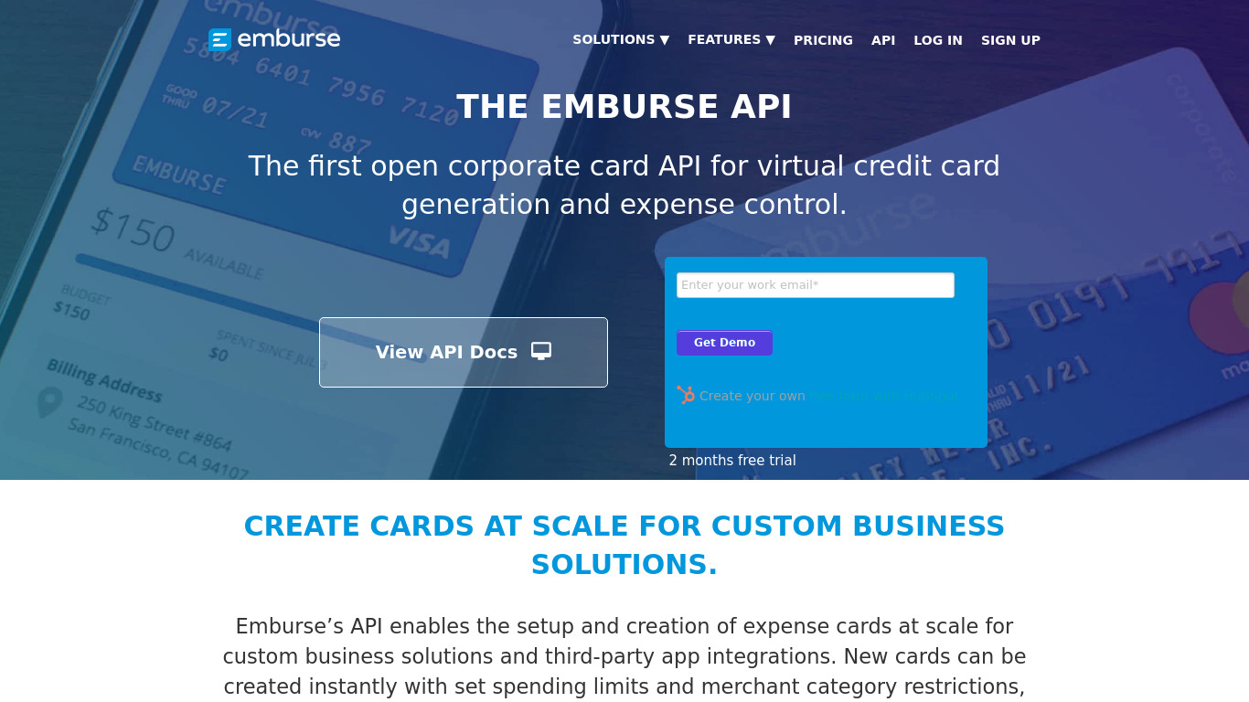 Emburse Expense Card API Landing page