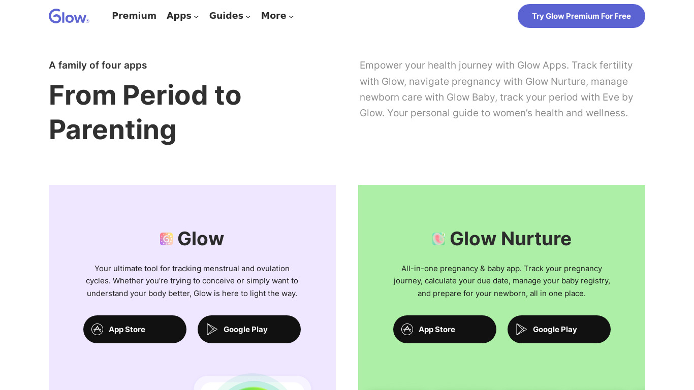 Eve by Glow Landing page