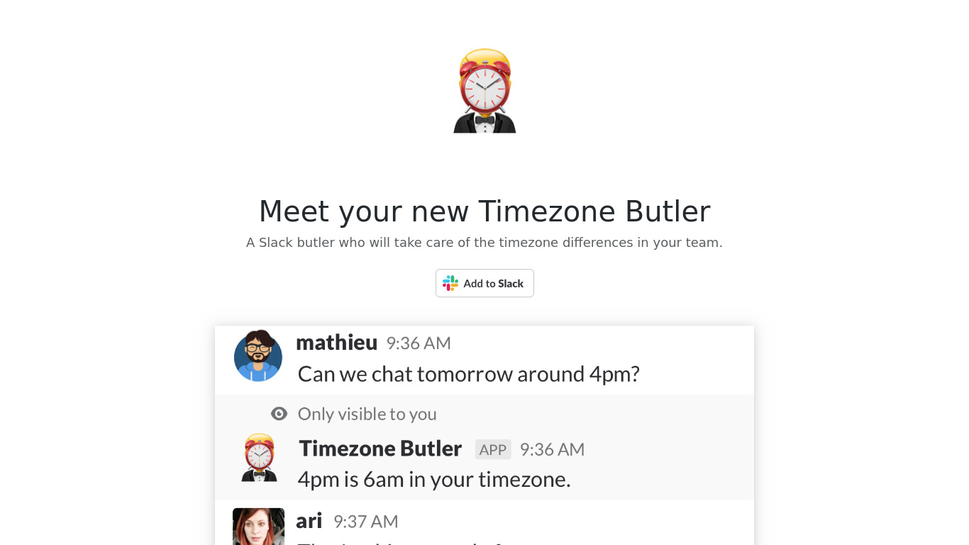 Timezone Butler Landing page