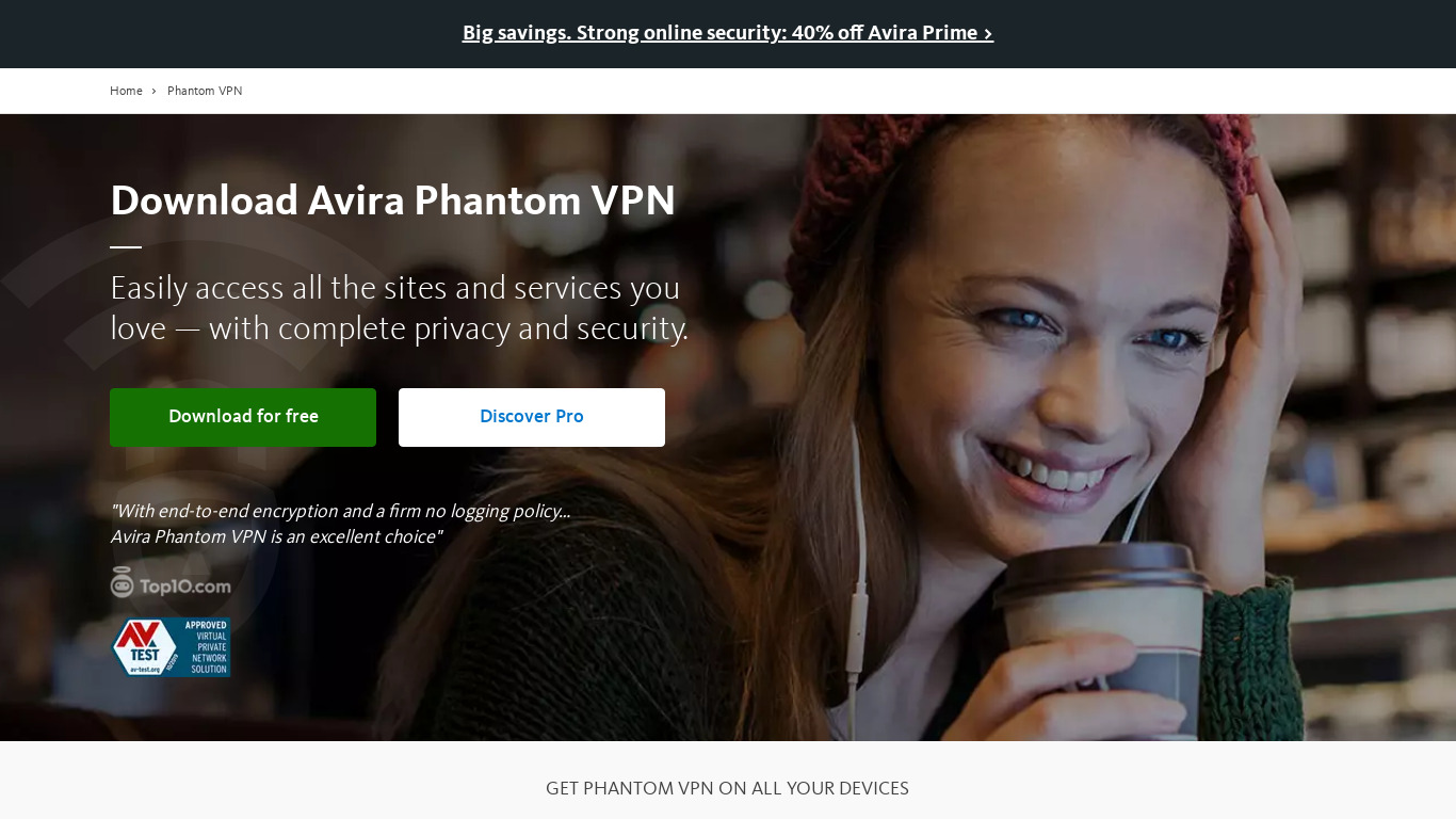 Avira Phantom VPN Landing page