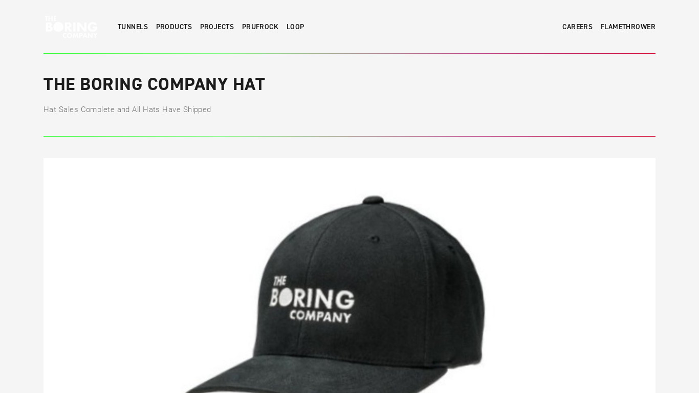 The Boring Company Hat Landing page