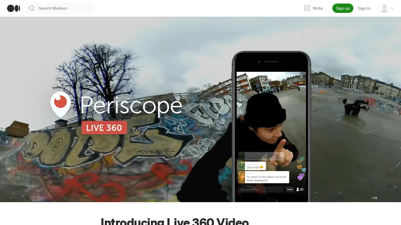 Periscope Live 360 Video Landing page