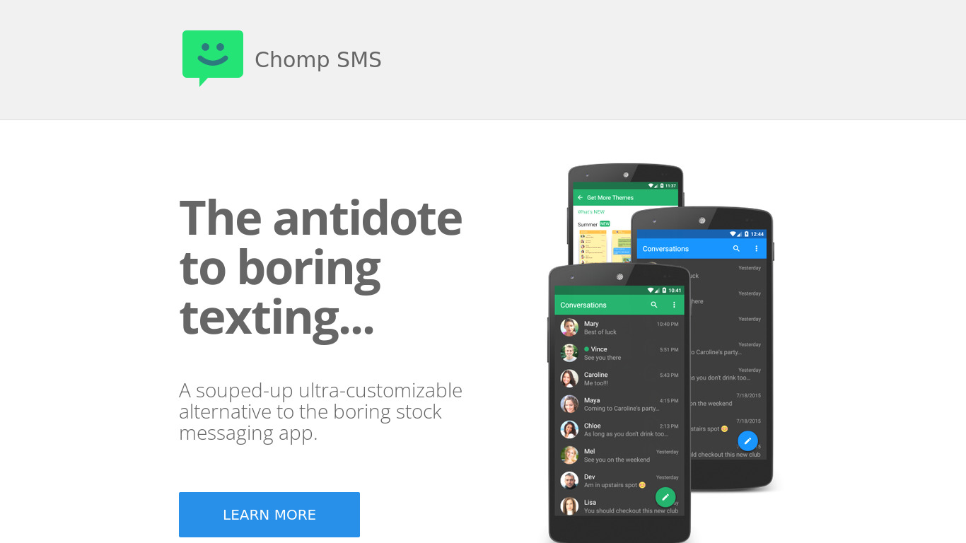 chompSMS Landing page