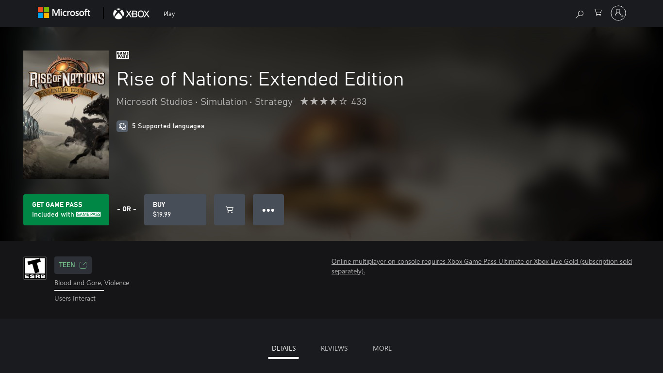 Rise of Nations Landing page