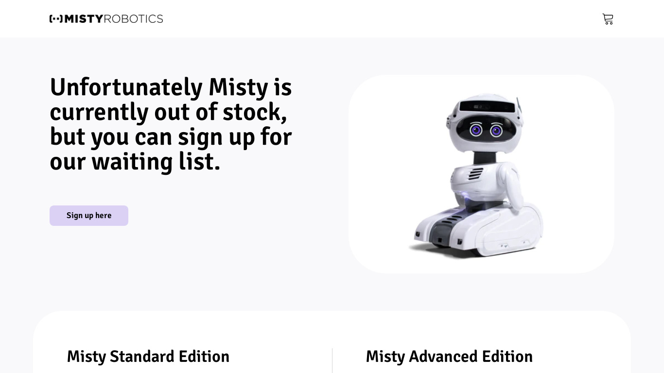 Misty II Developer Edition Landing page