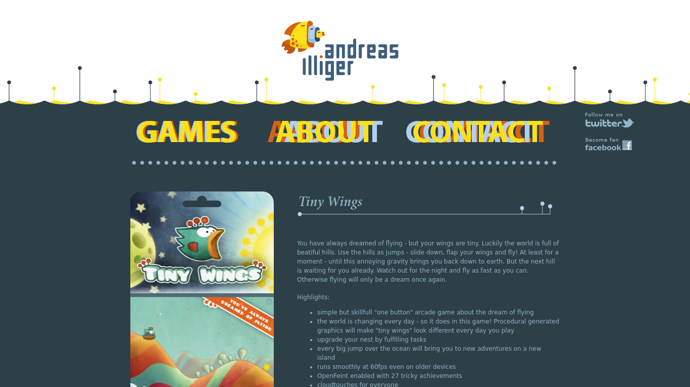 Tiny Wings Landing page