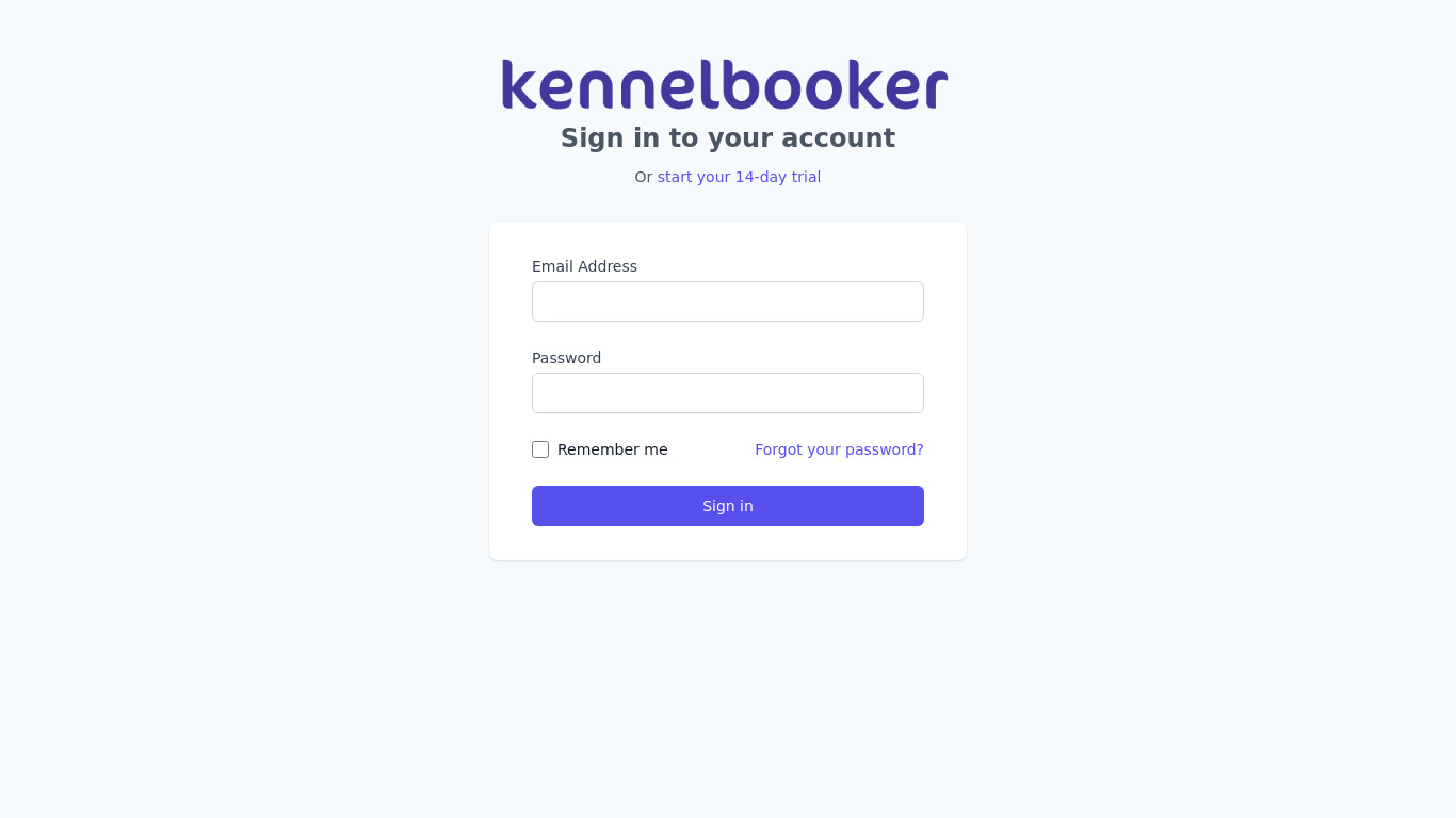 Kennel Booker Landing page
