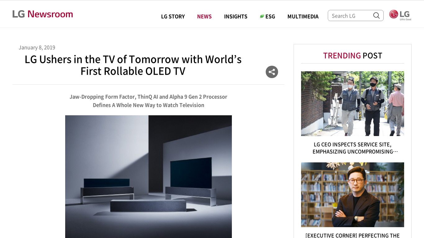 LG Rollable OLED TV Landing page
