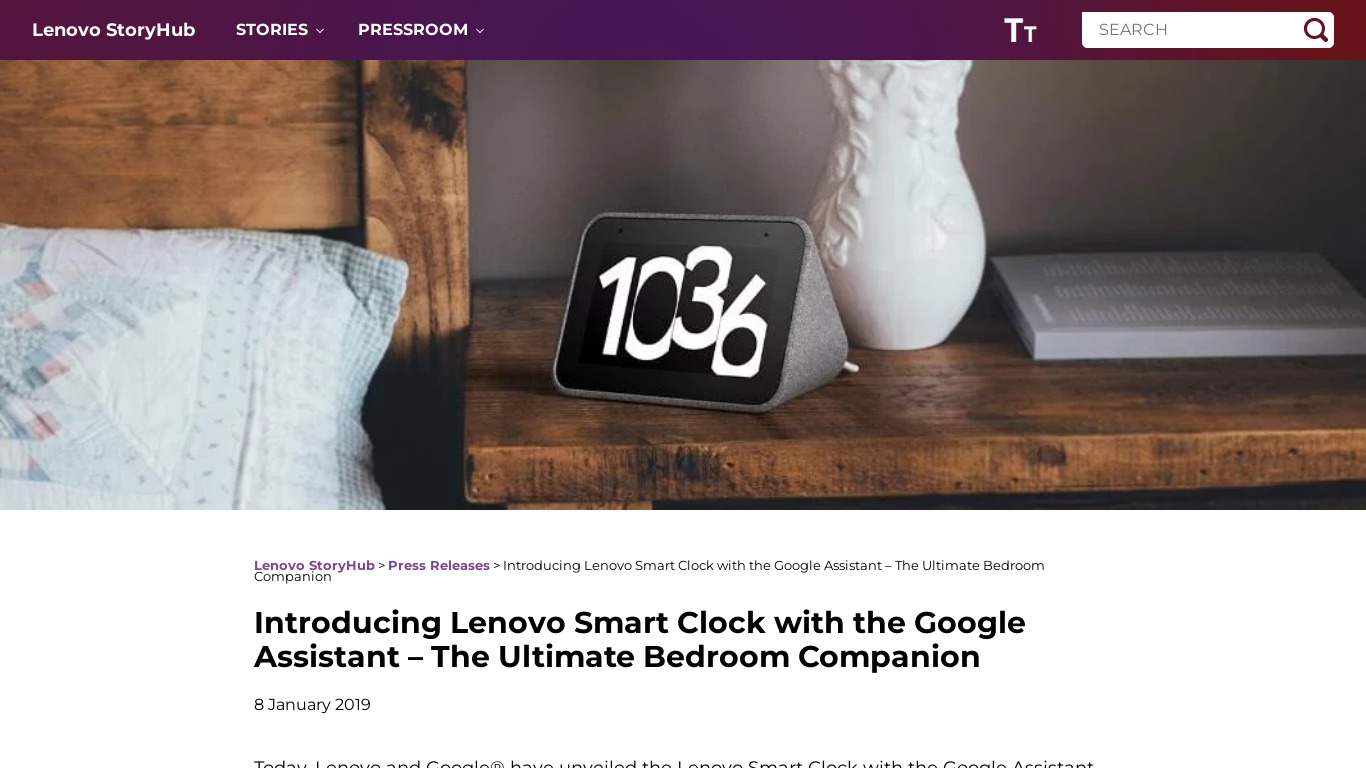 Lenovo Smart Clock Landing page