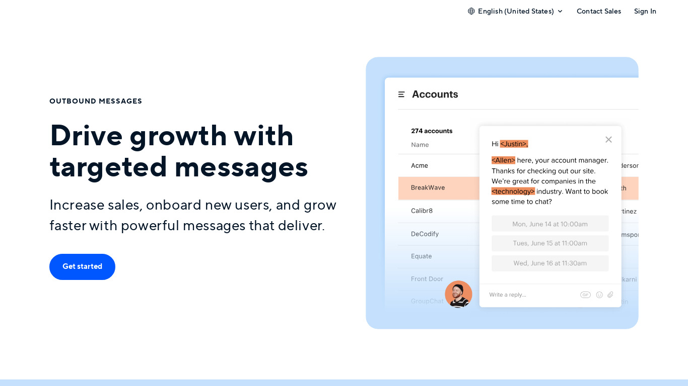 Outbound Apps by Intercom Landing page