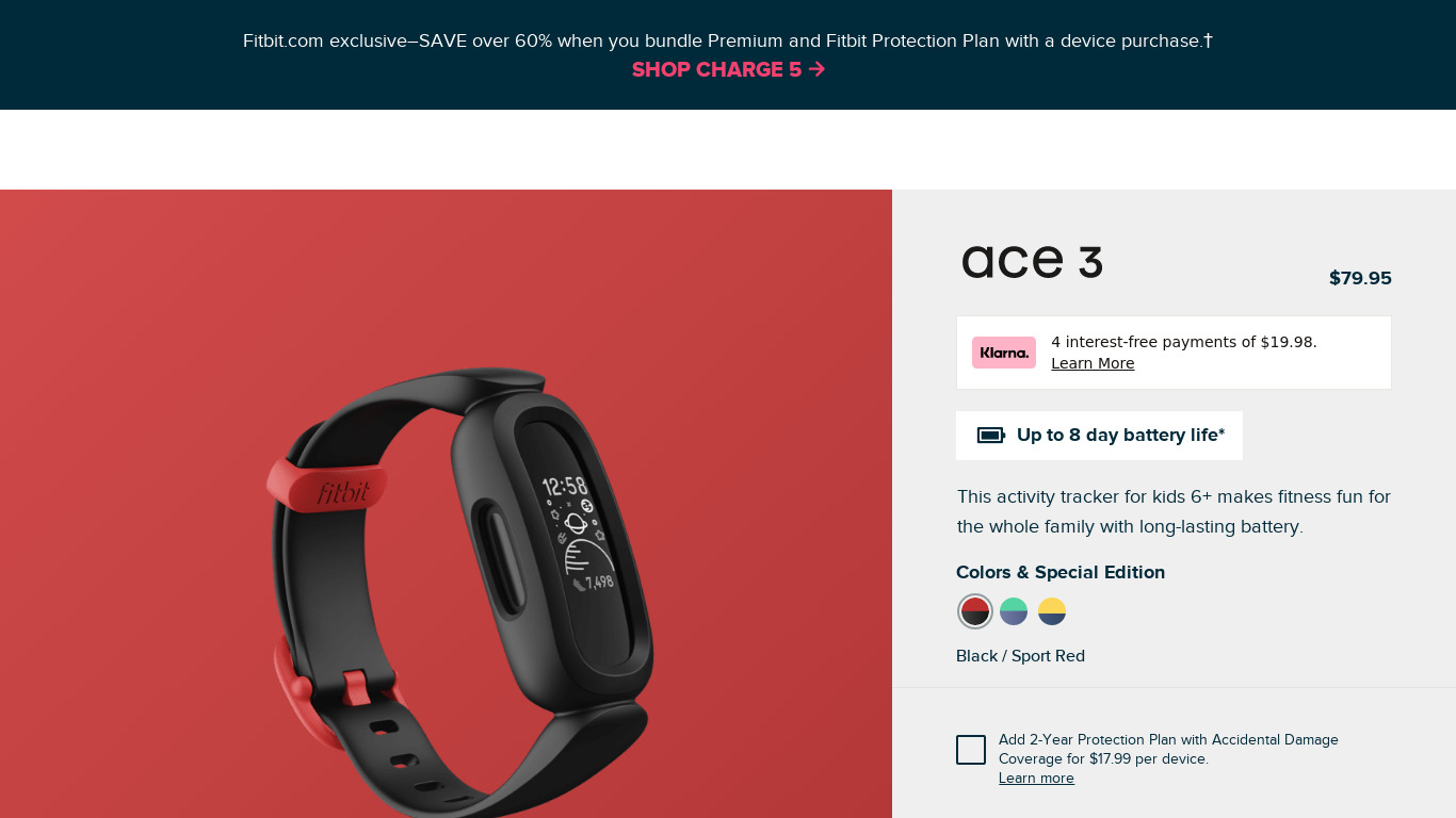 Fitbit Ace Landing page