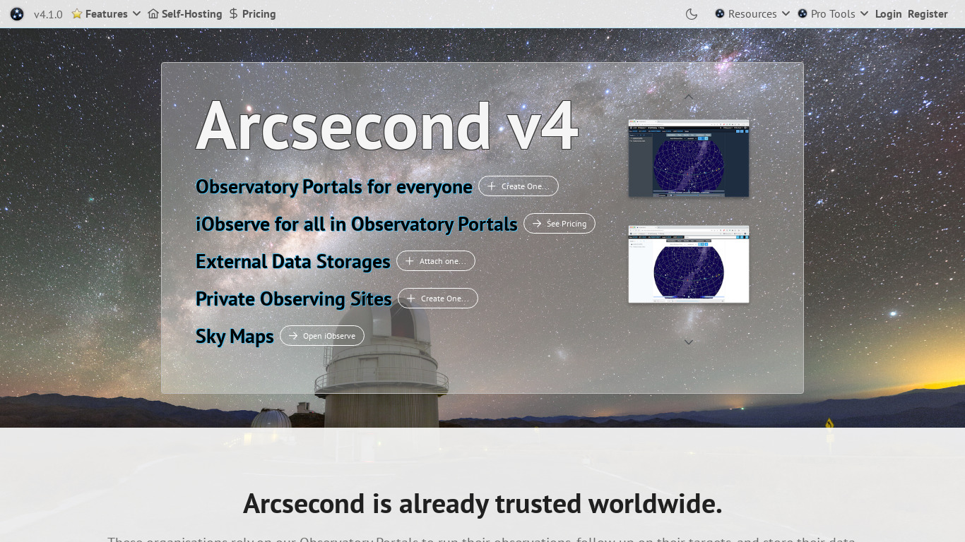 Arcsecond Landing page