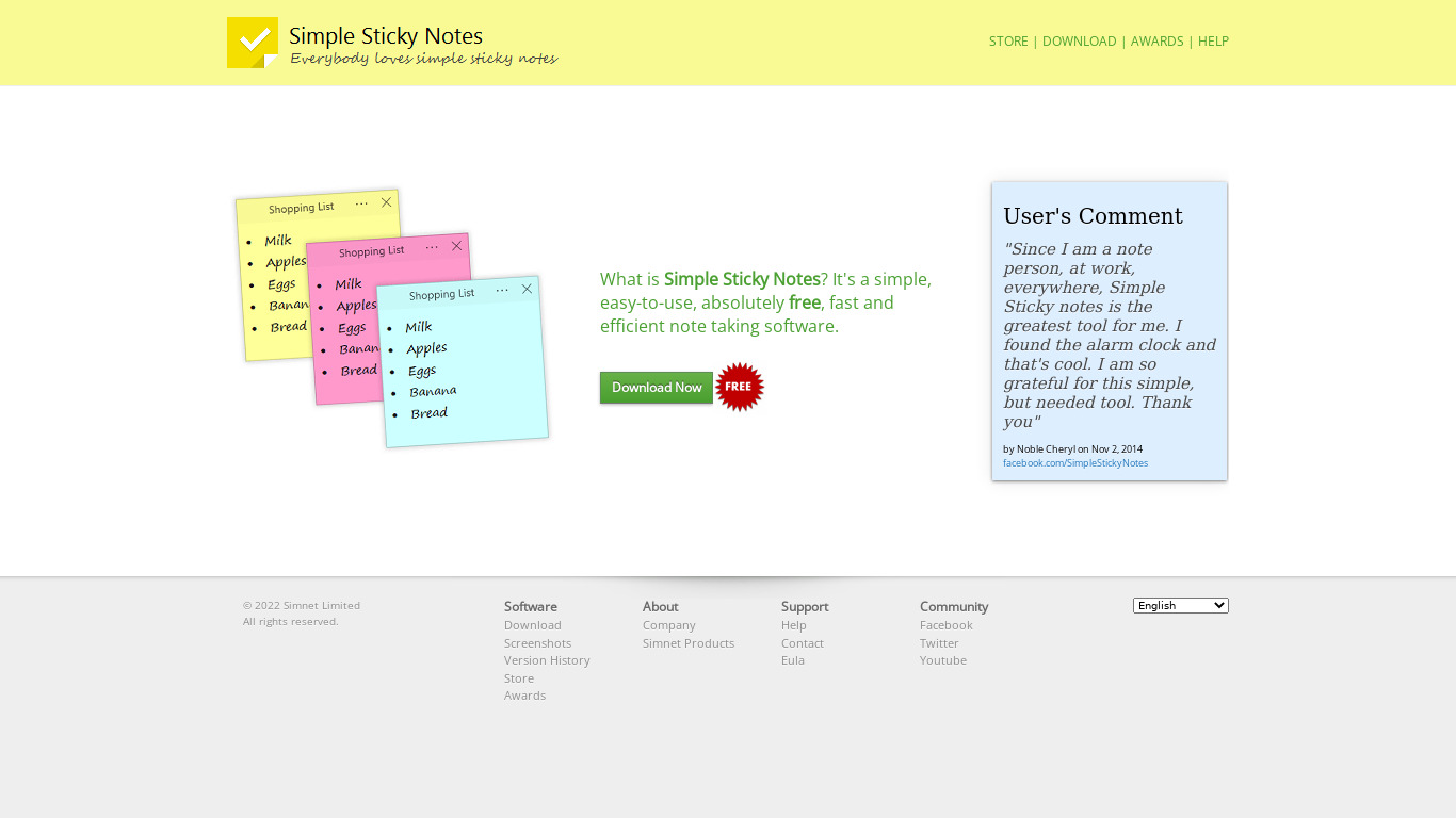 Simple Sticky Notes Landing page