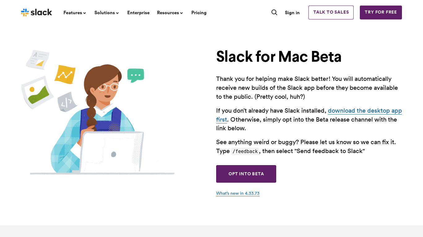 Slack Beta Landing page