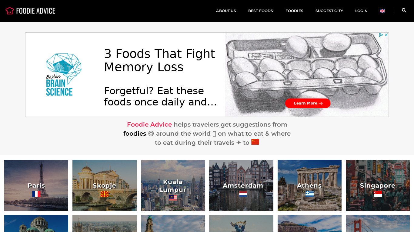Foodie Advice Landing page