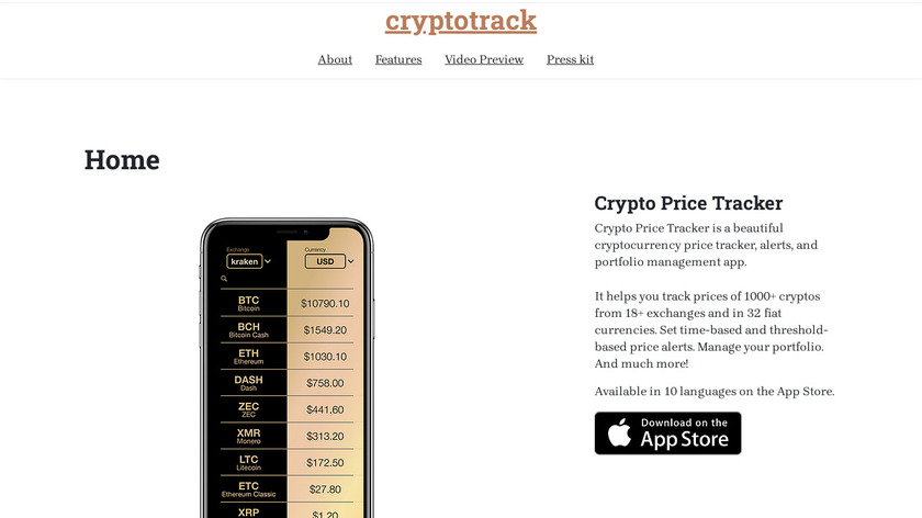 Crypto Price Tracker Landing Page