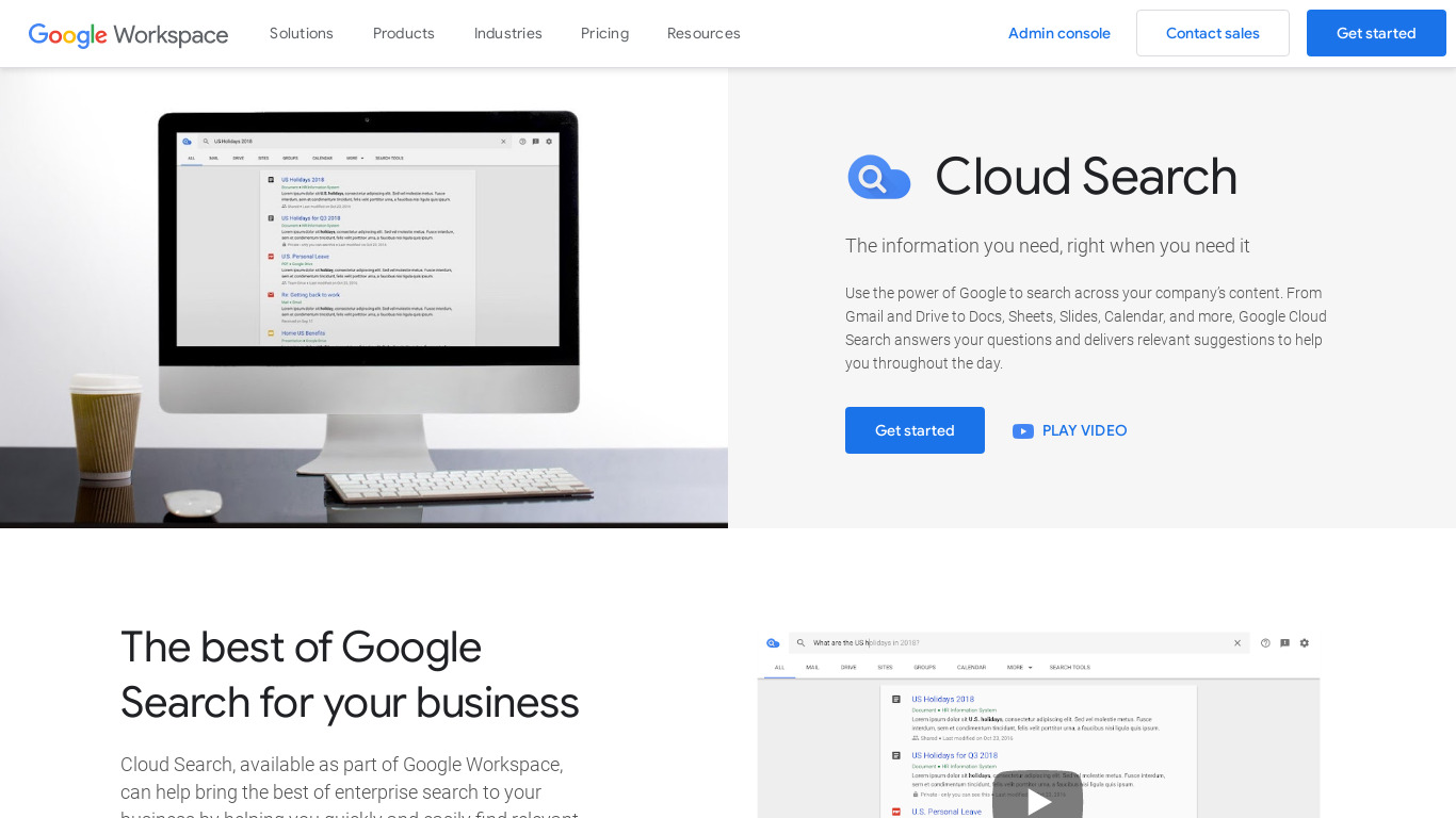 Google Cloud Search Landing page