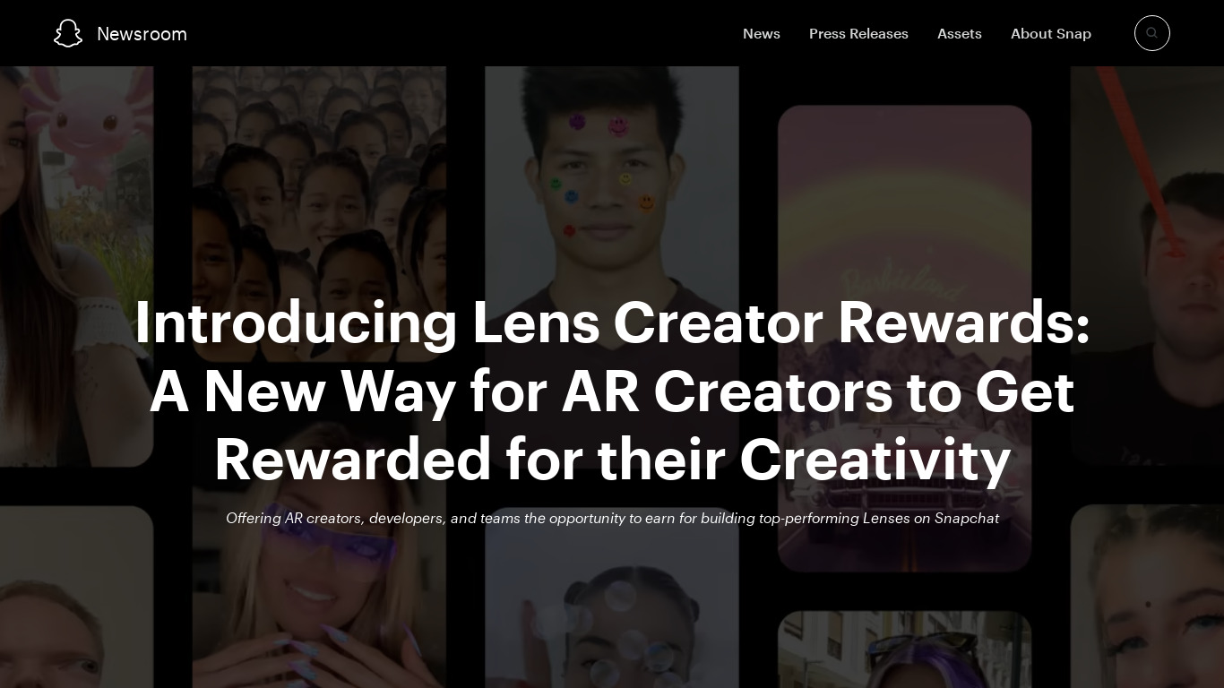 Snapchat World Lenses Landing page