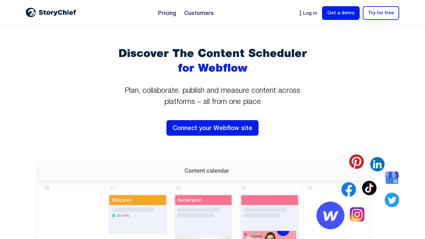 StoryChief for Webflow Landing page