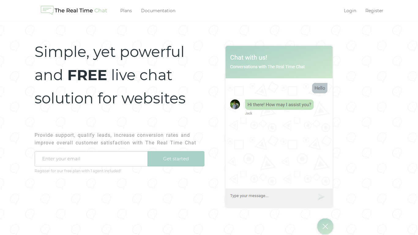 The Real Time Chat Landing page