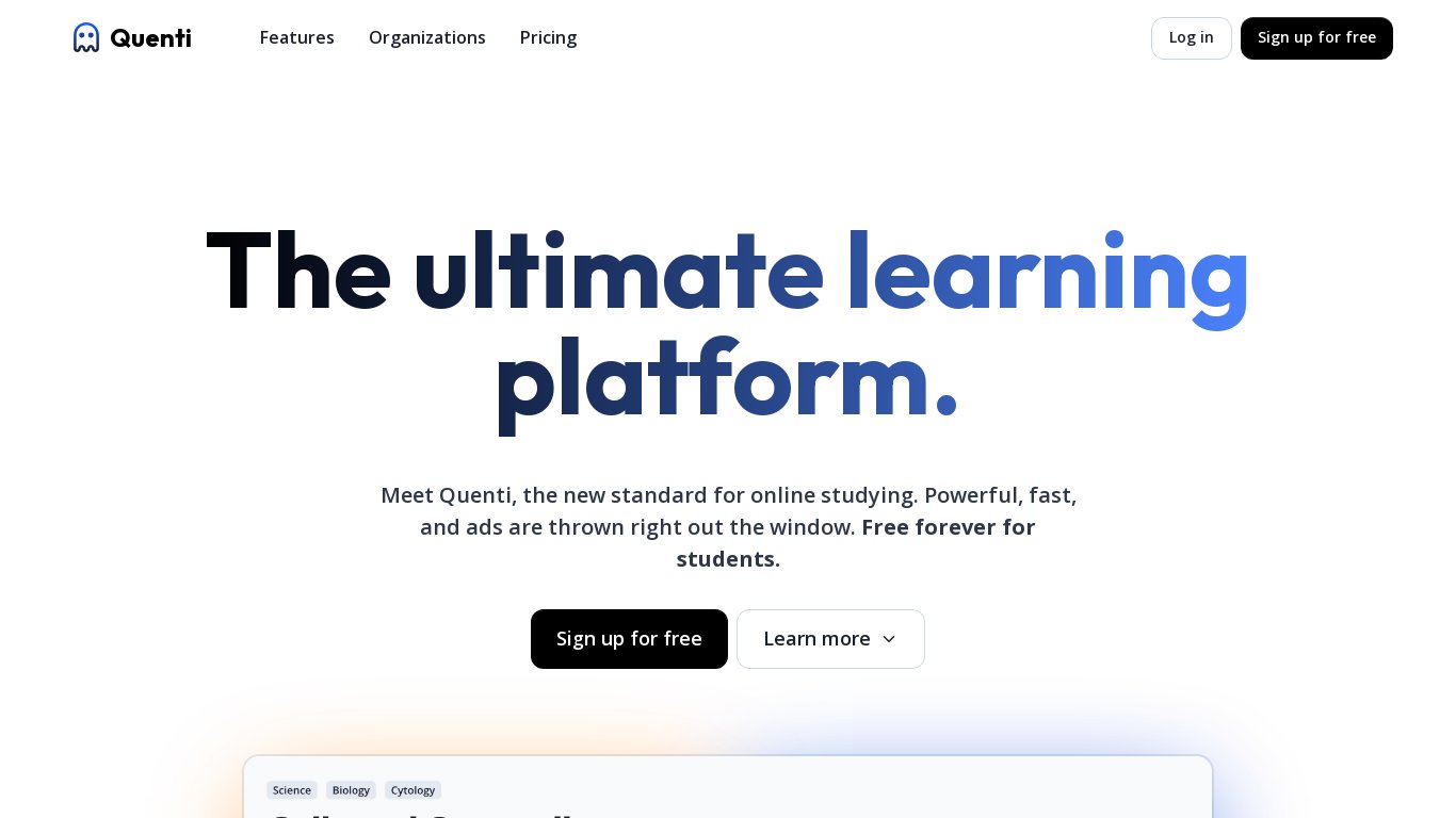 Quenti Landing page