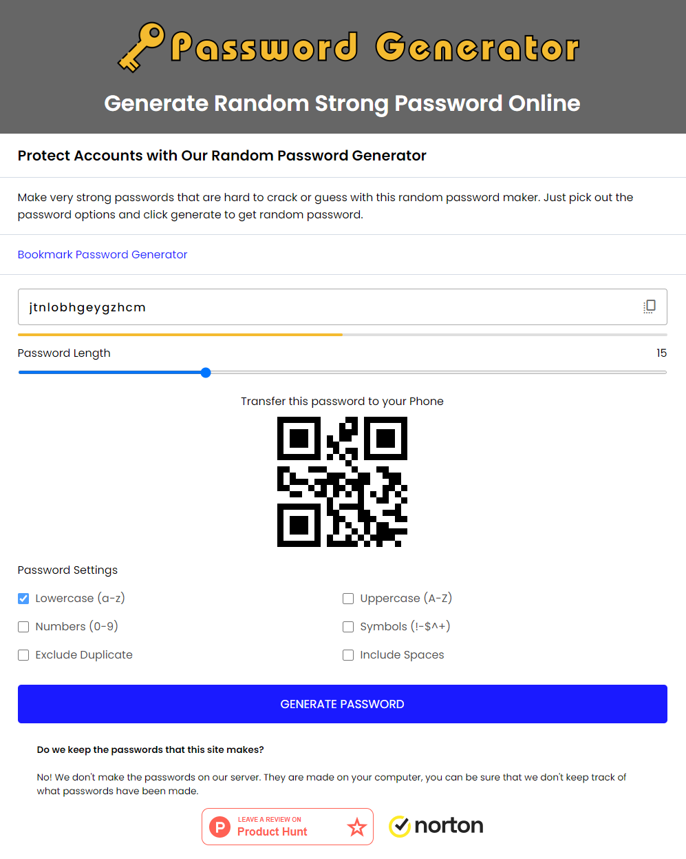 Password-Generator.xyz Password Generator Home Page