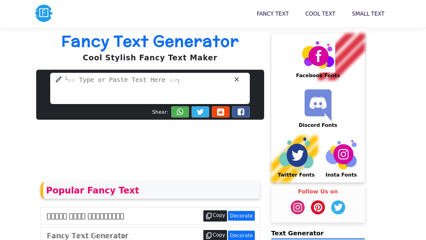 MyFancyText.com Landing page