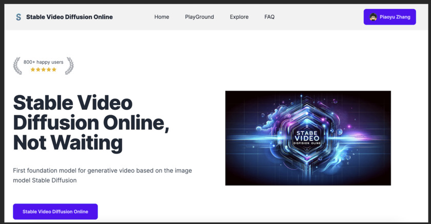 Stable Video Diffusion Online Landing Page