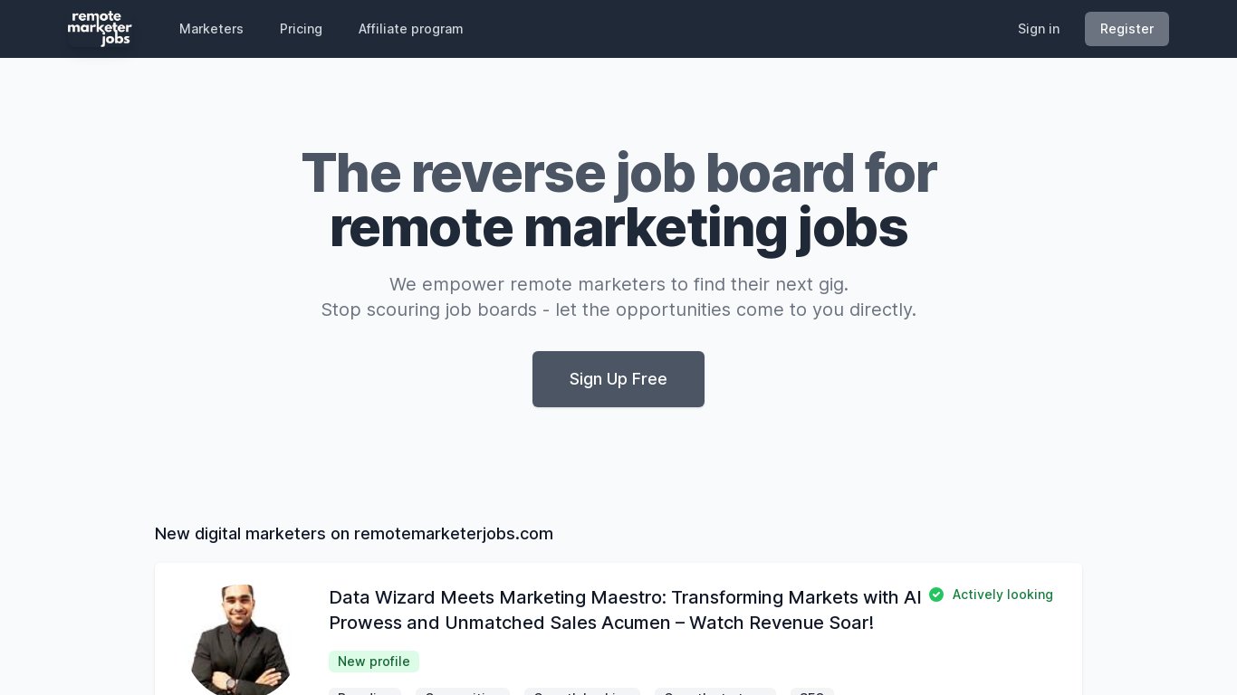 Remote Marketer Jobs Landing page