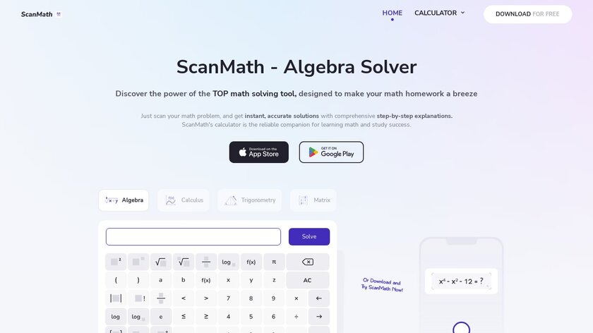 Scan Math - Algebra Solver Landing Page